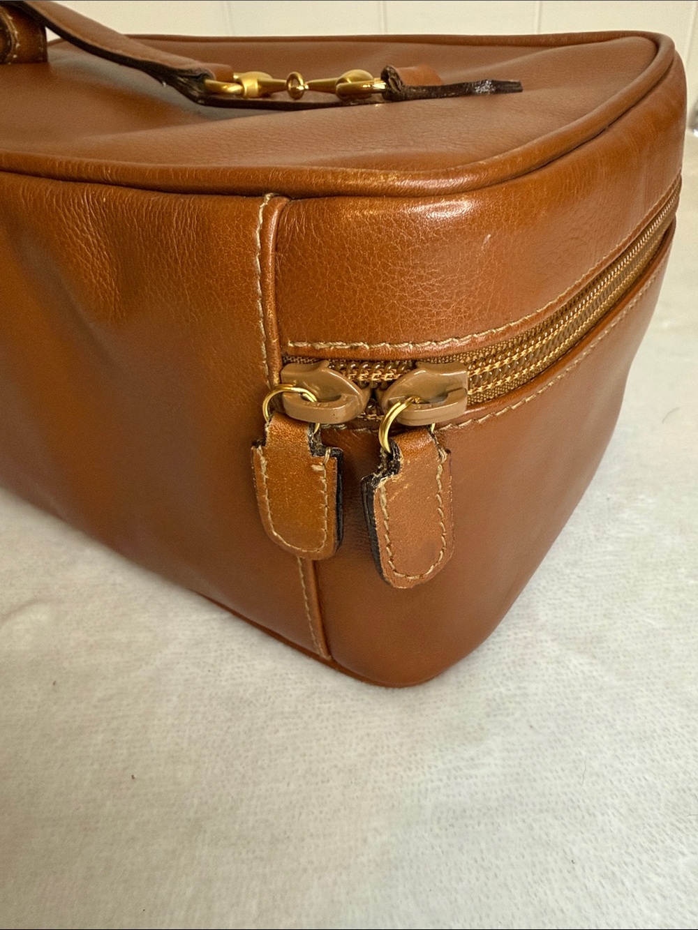Vintage Gucci Horsebit Leather Train Case Vanity Cosmetic Bag Brown Italy - Picture 4 of 12